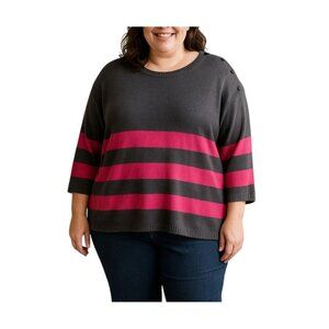 Gap Womens Gray Pink Striped Button Shoulder Sweater Top Size XL